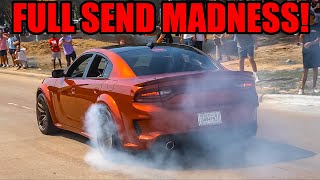 WILD MUSCLE CARS GO CRAZY WITH THE SENDS LEAVING CAR MEET! (BURNOUTS and PULLS in FRONT of COPS!)