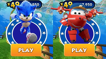 Sonic Dash vs Super Wings Jett Run - Movie Sonic vs All Characters Unlocked All Bosses Babble Eggman