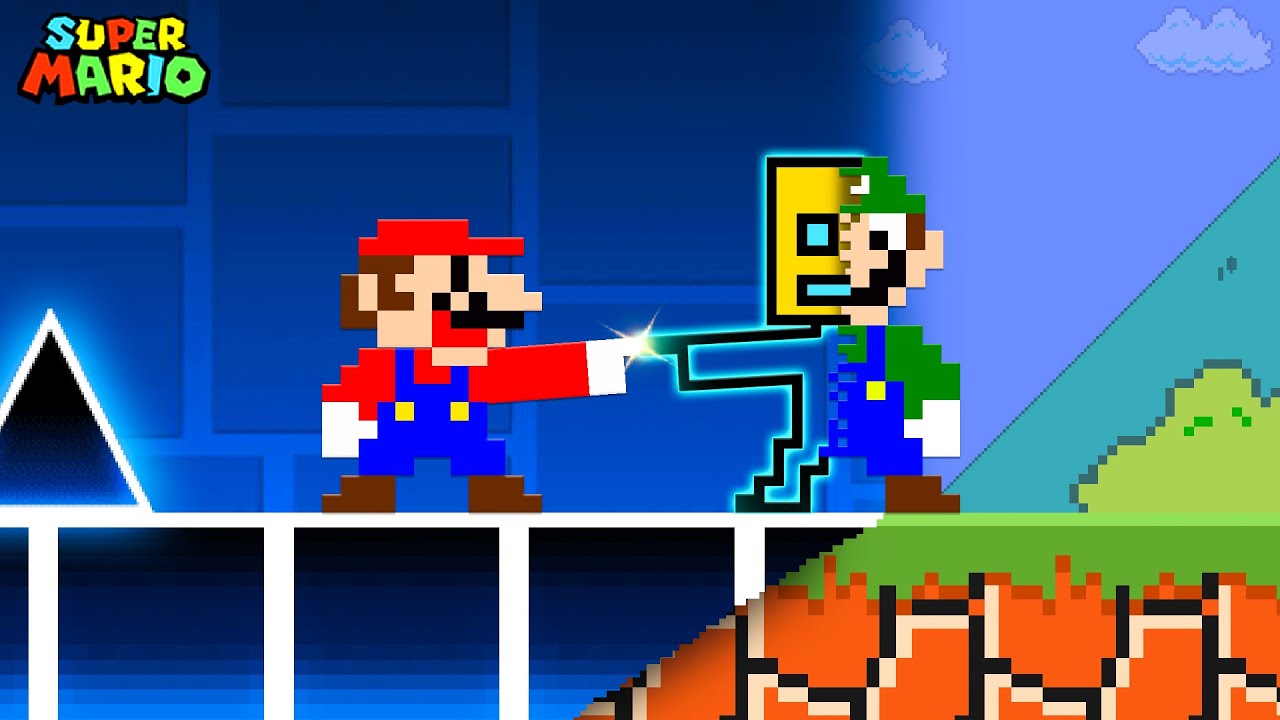 Mario and Luigi. When everything Mario touches turns Geometry Dash