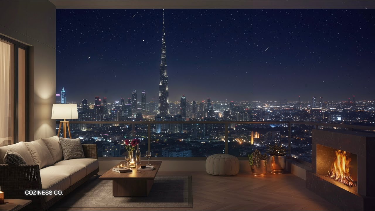 Весенняя ночь в Дубае: сон, отдых, фокус 😴🌃☕️ (камин и сверчки)