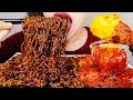 ASMR BLACK BEAN NOODLES, SPICY FRIED CHICKEN, KIMCHI 트러플오일 짜파게티, 양념치킨 먹방 NO TALKING EATING SOUNDS