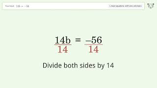 Linear equation with one unknown: Solve 14b=-56 step-by-step solution