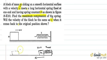 A block of mass m sliding n a smooth horizontal surface withvelocity vecv meets a long horizonta...
