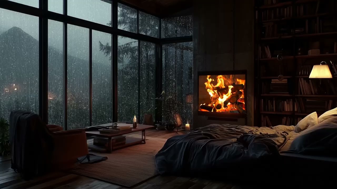 Warm Fireplace and Rain Sounds | Perfect Night Relaxation