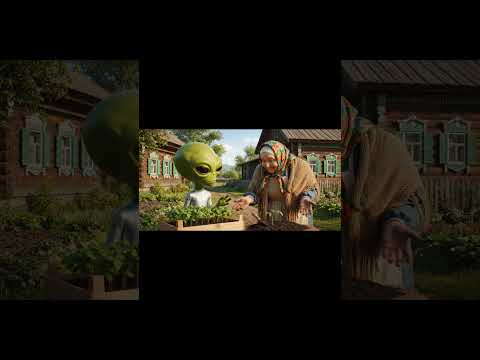 Бабушка, Пришелец и рассада #бабушка #бабка #пришелец #инопланетянин #деревня #нейросеть #veo3
