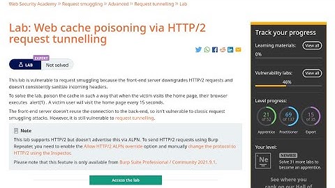 Web Security Academy | Request Smuggling | 19 - Web Cache Poisoning via HTTP/2 Request Tunnelling