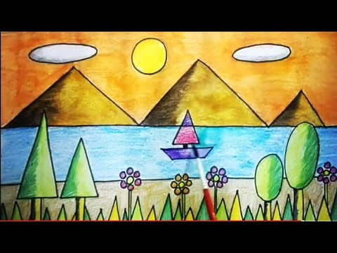 How to draw a scenery for small kids using geometrical ...