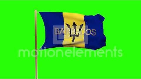 Barbados Flag With Title Waving In The Wind. Looping Sun Rises Style. Animation Stock Animation