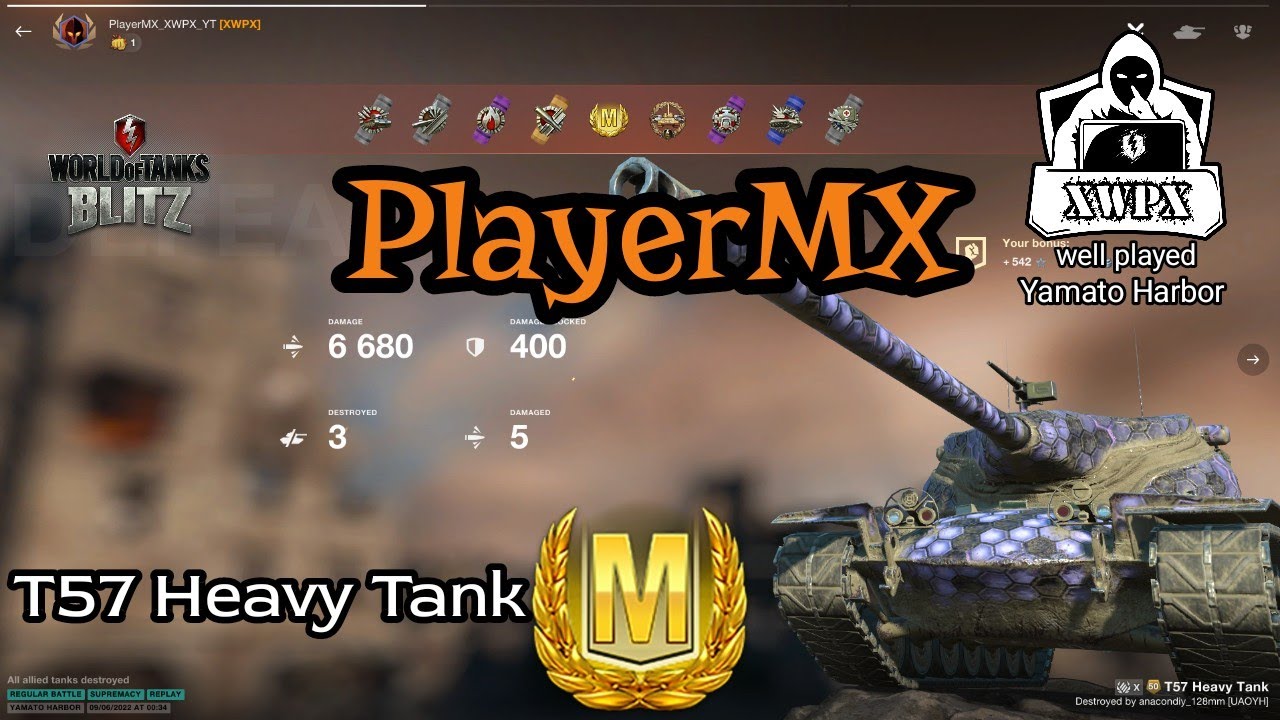 PlayerMX XWPX T57 Heavy Tank Master DMG 6680-3 Yamato Harbor
