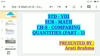 Std - 8 Math ch-8 - Comparing Quantities (PART - 1)