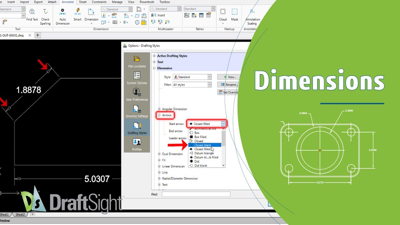 Modify Arrowhead Style in Dimension Style - YouTube