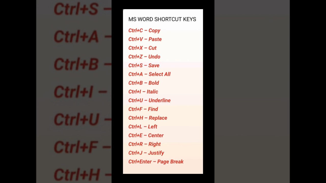 Msword Shortcut Key # 