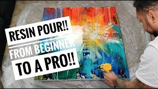Resin pour on an acrylic painting!! Full tutorial!!