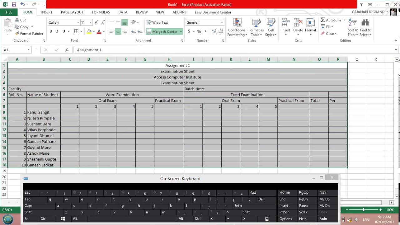 how to make assignment on ms excel