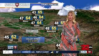 A cold front brings rain overnight with cooler temperatures and increasing winds