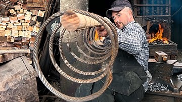 🔪 I Made the Sharpest Knife from Old Wire Rope – Damascus Forging Process