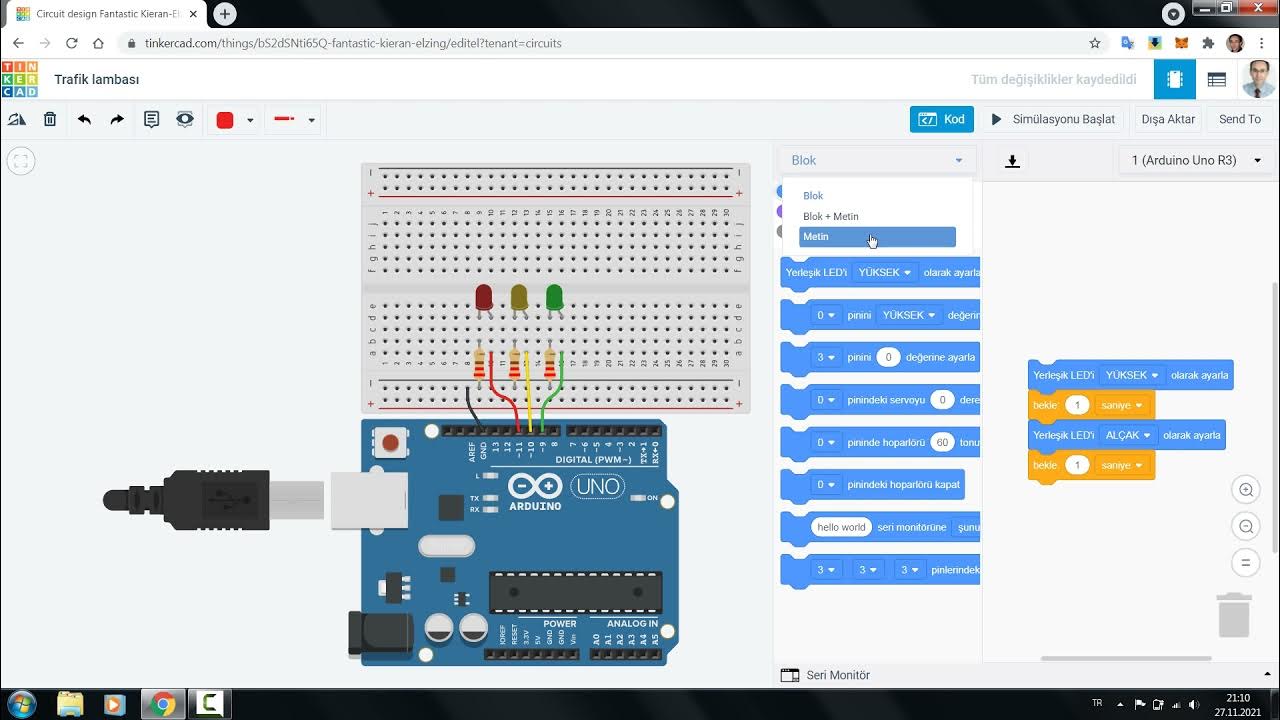 Tinkercad Arduino trafik lambası - YouTube
