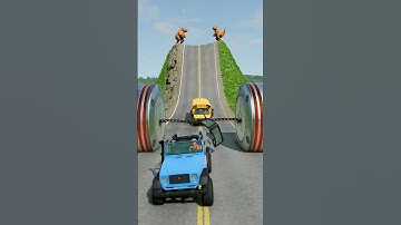 Car & School Bus vs Chained Hydraulic Crush - BeamNG.Drive