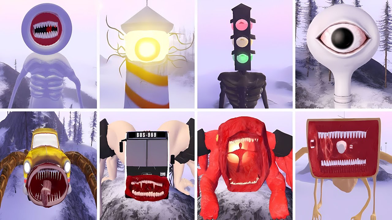 ALL MONSTERS Big & Small Cars vs Broken Bridge with WATER EYE TOWER & THOMAS TRAIN,MCQUEEN MONSTER