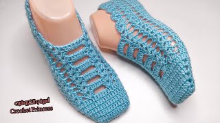 كروشيه سليبر ، لكلوك حريمي لاي مقاس سهل جدا للمبتدئات Crocheted Socks