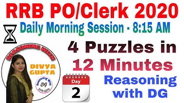 4 Puzzles in 12 Minutes with Timer l Day-2 l RRB PO/Clerk 2020 l Reasoning with DG | Bank Exam