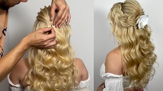 Penteado SEMI PRESO com TRAÇA para atendimento de clientes | HALF UP #hairstyle with BRAIDS