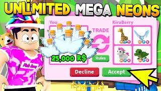 Trading UNLIMITED Robux Items For MEGA NEONS In Adopt Me Update!  *25,000 Robux* (Roblox)