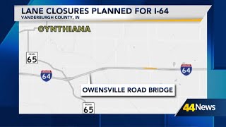 Lane closures planned for I-64