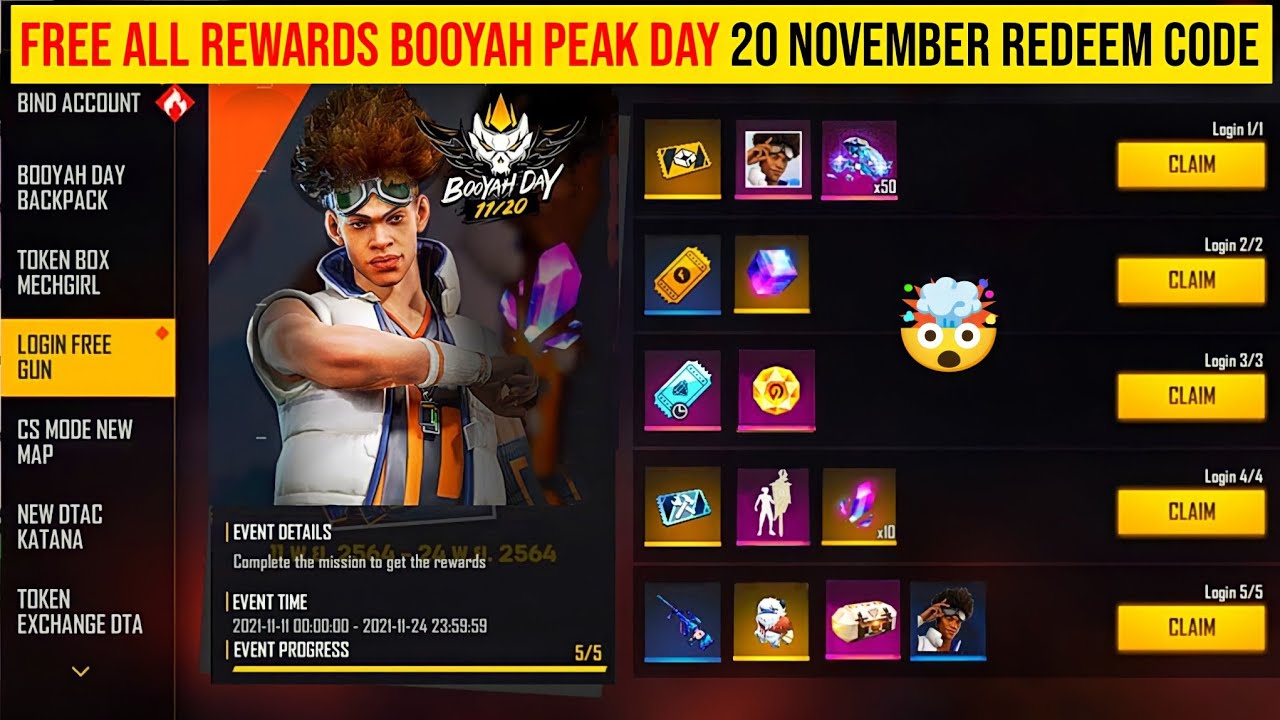 Claim FREE Rewards in 20 November Free Fire | Free Fire New Event | 20 November Update Free Fire
