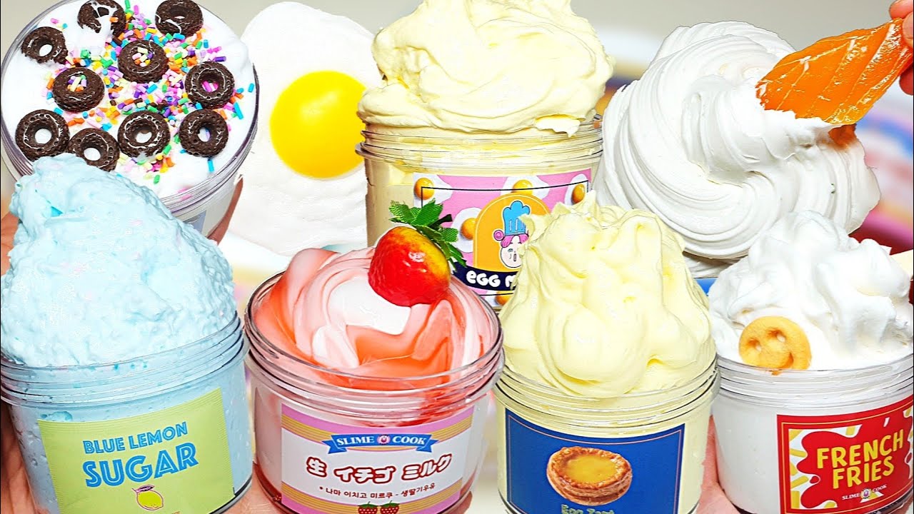 음식슬라임이 최고야~! 슬라임쿡 리뷰 🍟🍳👩‍🍳 | 인스타슬라임 | 슬라임 후기 | 블루레몬슈가 에그마요 에그타르트 연어양파크림 프렌치프라이 생딸기우유 오레오시리얼 | 뿌직