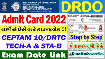DRDO CEPTAM 10/DRTC Admit Card 2022 Download Tech A Tier I, STA-B Hall Ticket