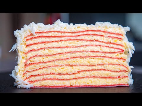 Видео рецепт Закусочный торт из крабовых палочек 