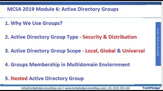 MCSA 2019 Module 6 : Active Directory Groups | MCSE | Windows Server Admin |TechPledge Consulting