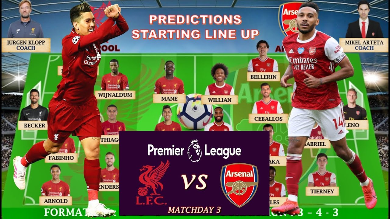 Predictions Starting Line Up LIVERPOOL vs ARSENAL English Premier