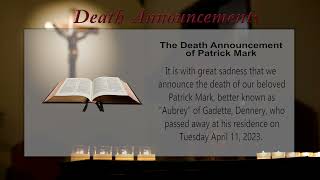 Death Announcement for Patrick Mark