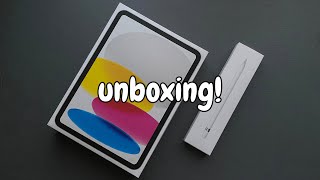 Silver iPad 10th Generation Unboxing (2023) + Apple Pencil 1st Generation