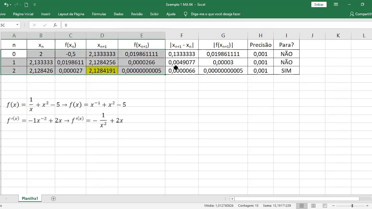 Zero de Funções Reais Método de NewtonRaphson com Excel YouTube