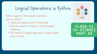 Logical Operators in Python(part 20) | AND, OR, NOT Theory and practical | Class 11 CS/IP | CBSE