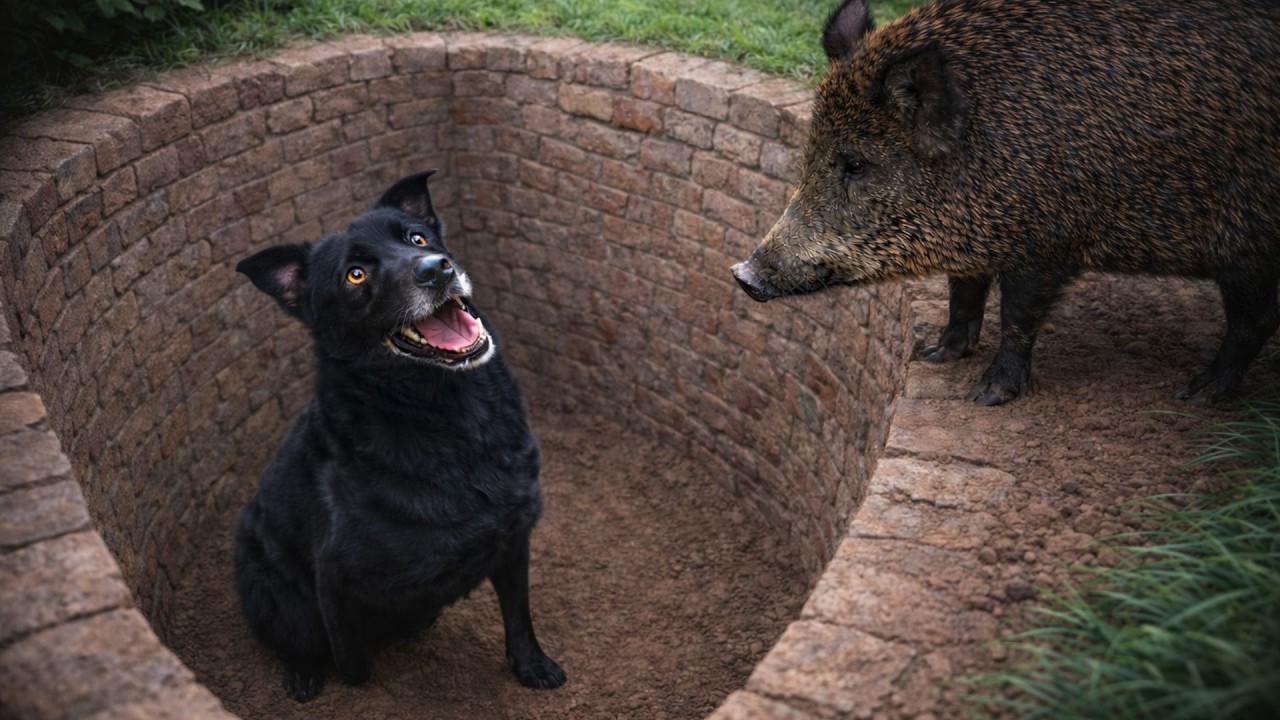 Рекс привёл нас к глубокой яме… Внутри оказалась в ловушке трёхногая собака по кличке Джой.