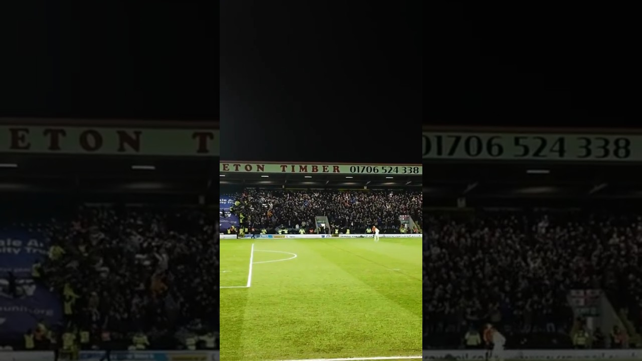 Oldham Athletic fans celebrate Mike Fondop's goal against Rochdale (4/2/2024) 