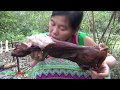 Primitive technology - Survival skills finding food and cooking grilled rabbit - Eating delicious