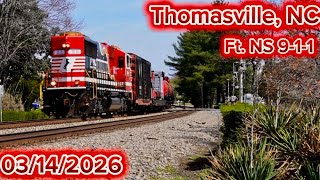 Railfaning Thomasville, NC 03/14/2026 Ft. NS 9-1-1 & RNCX 1893 