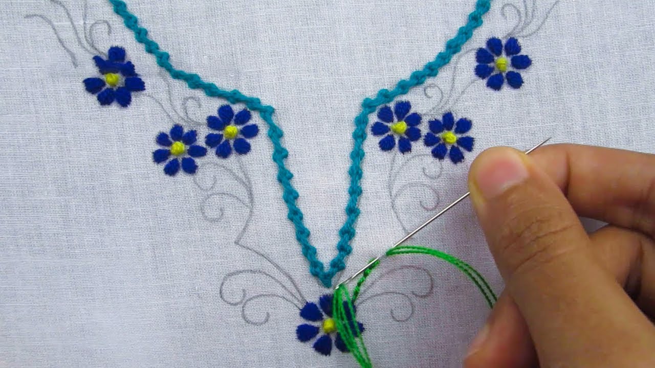 Hand embroidery,Neck line design tutorial 2