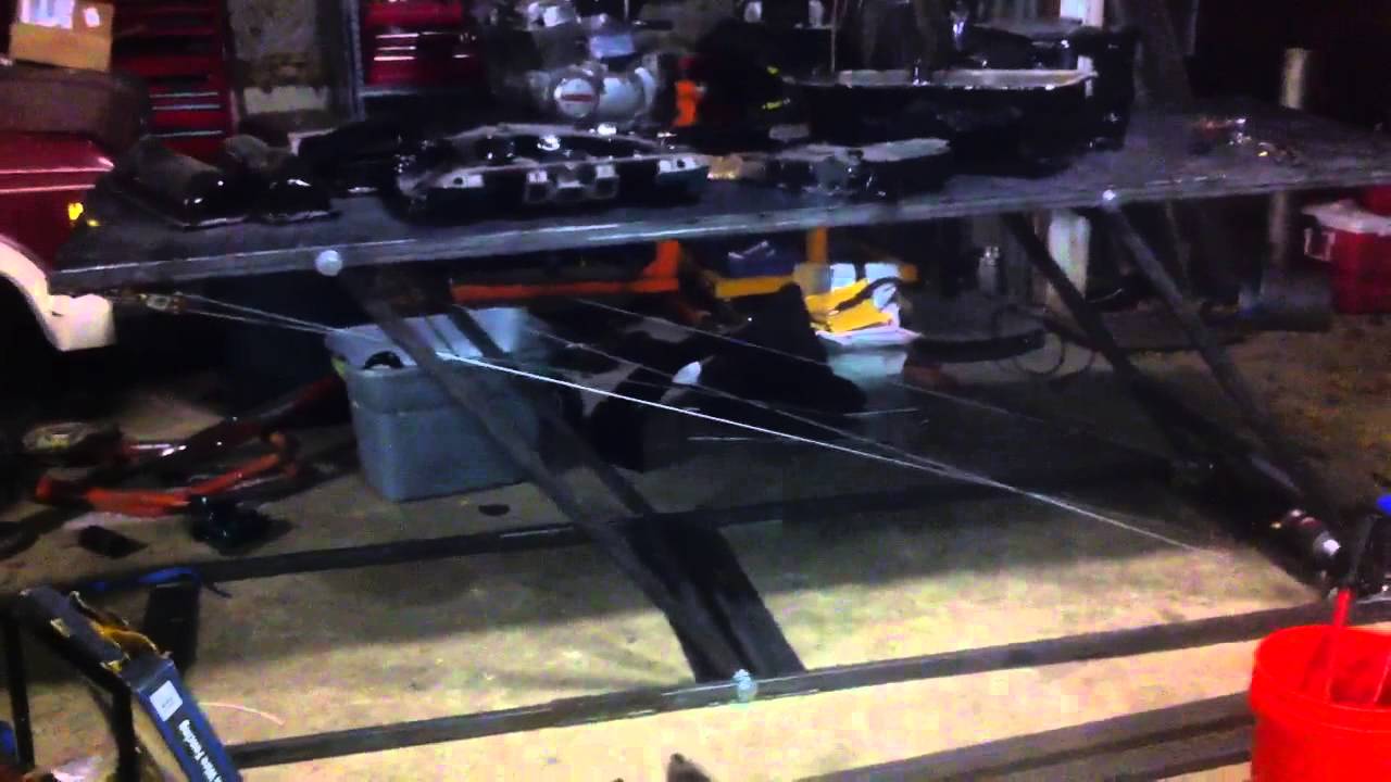 Homemade motorcycle lift table winch powered - YouTube