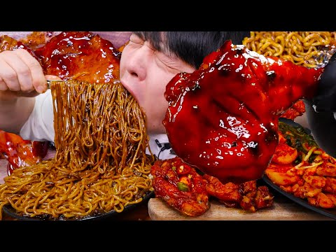 ASMR 트러플짜장면 곱빼기 &amp;amp; BBQ불닭마요자메이카통다리 &amp;amp; 통스팸 먹방 TRUFFLE BLACK <strong>BEAN</strong> NOODLES &amp;amp; <strong>FIRE</strong> MAYO BBQ CHICKEN