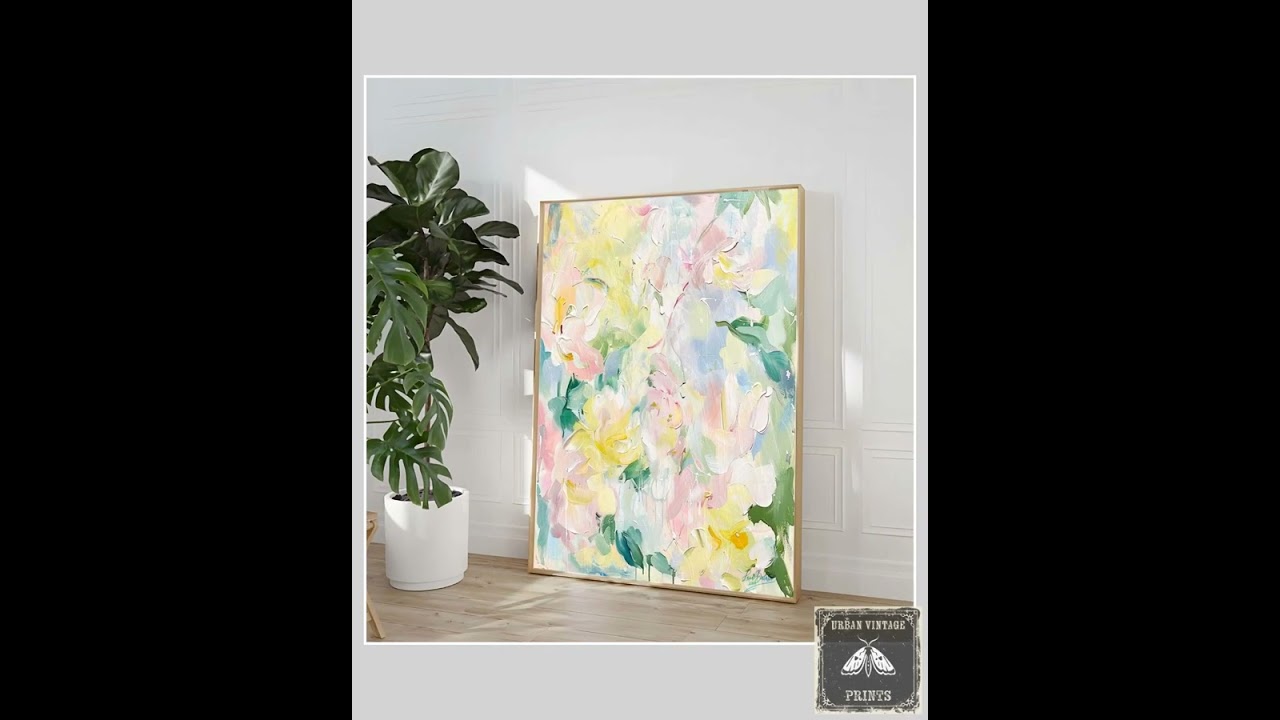 Large Art Print Shipped,No48 Colorful Abstract Painting,Mailed Textured Gift with Green Pink,Mint...