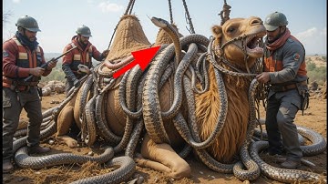 "Shocking Desert Rescue: Helpless Camel Trapped by Giant Snakes Saved by Brave Team!"