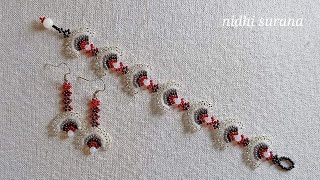 ️Sparkles, Fan Bracelet & Earrings/How to make Seed beads jewellery/Pulsera& Aretes Tutorial (0460)