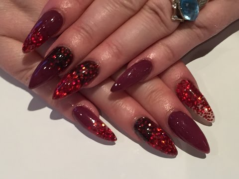 Acrylic Nails How To Red Glitter And Black Powder