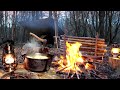 Tarp  bivvy woodland camp with campfire stew smore  english breakfast